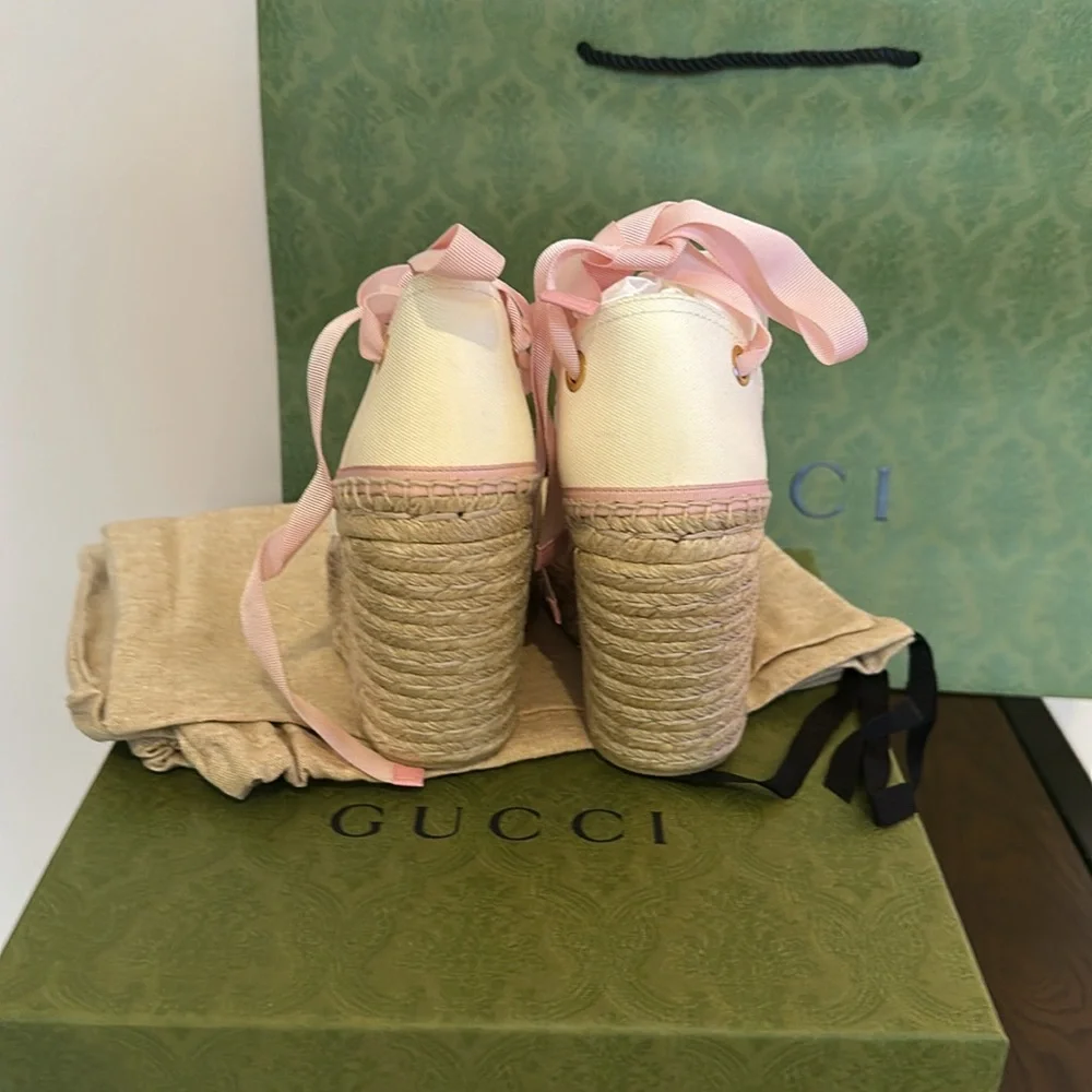 Gucci GG Logo Canvas Wedge Espadrilles